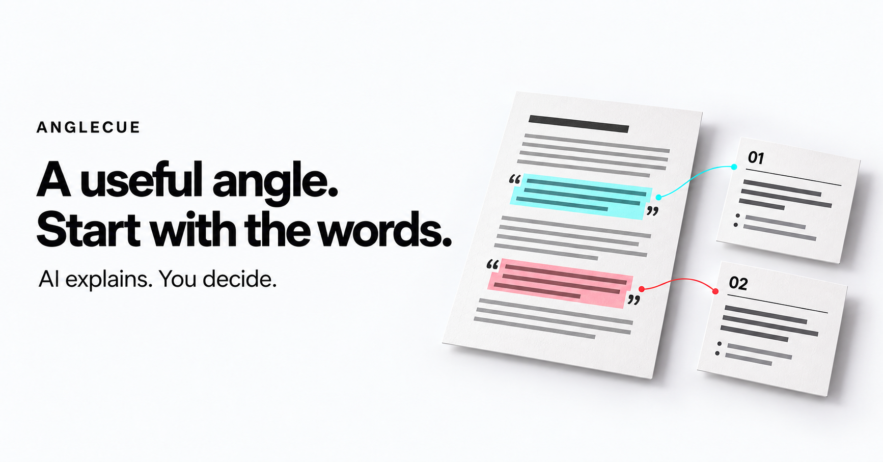 AngleCue campaign illustration: a TikTok reference link, available source text and an optional AI explanation.